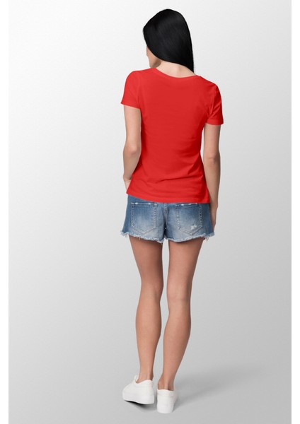 Smile On Baskılı Dar Kesim Kadın Kırmızı T-Shirt fiyatları