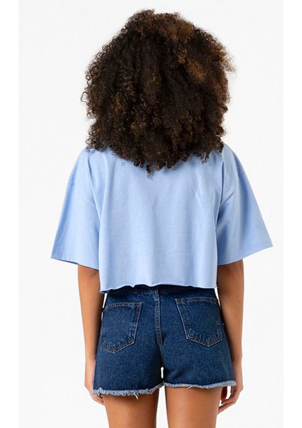 Mr Beast Lettern Bebe Mavi Kadın Crop Tshirt fırsatları