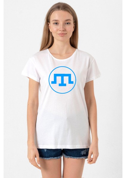 Kırım Tatar Tamga Beyaz Kadın Bisikletyaka Tshirt