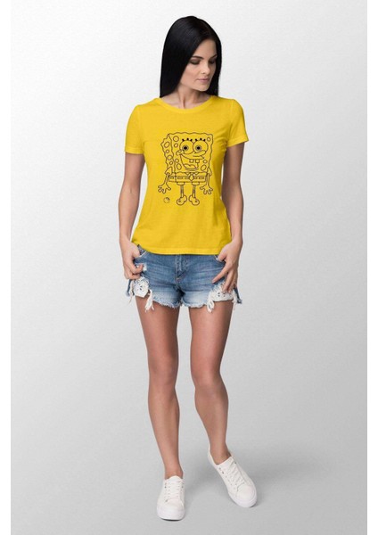 Baskılı Dar Kesim Kadın Sarı T-Shirt