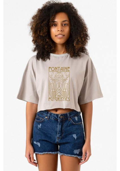 Bioshock Fontaine Futuristics Taş Rengi Kadın Crop Kapşonlu