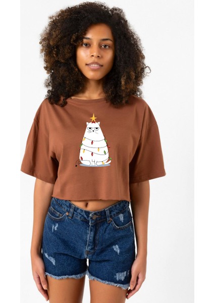Grumpy Christmas Kahverengi Kadın Crop Tshirt