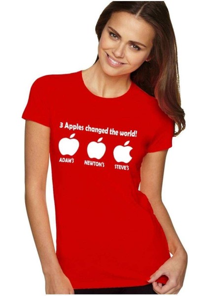 Apples Changed Baskılı Dar Kesim Kadın Kırmızı T-Shirt