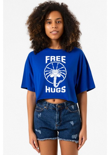 Free Facehugger Hugs Mavi Kadın Crop Tshirt