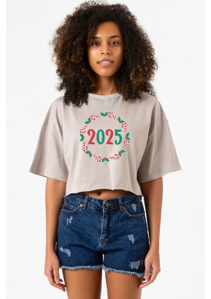 Christmas Holiday Wreath Taş Rengi Kadın Crop Kapşonlu