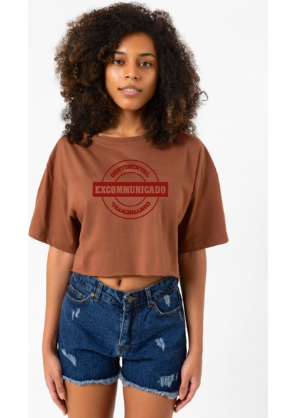 John Wick Continental Excommunicado Kahverengi Kadın Crop Tshirt
