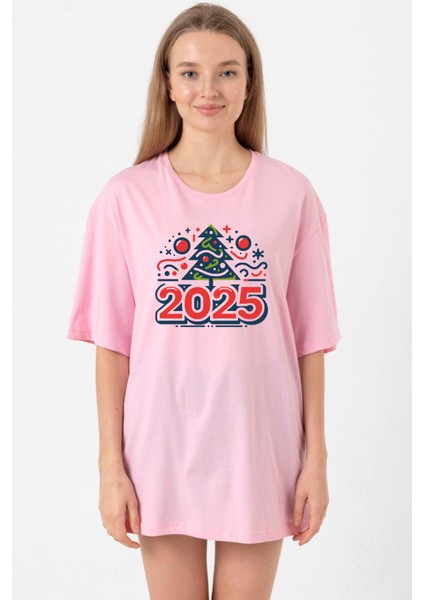 Happy New Year 2025 Essential Pembe Kadın Oversize Tshirt