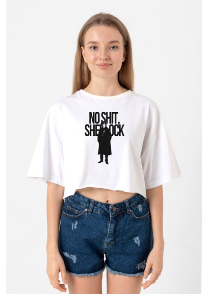 Sherlock No Shit Sherlock Beyaz Kadın Crop Tshirt