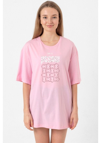 Jigsaw Game Isn_t Over Yet Pembe Kadın Oversize Tshirt