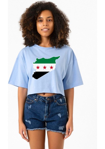 Suriye Yeni Bayrak Bebe Mavi Kadın Crop Tshirt