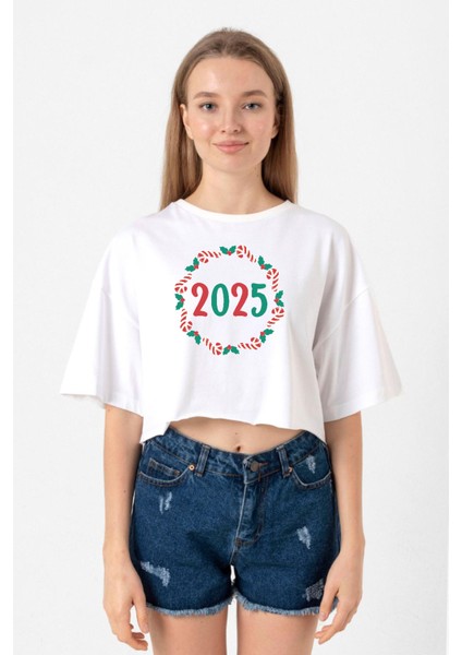 Christmas Holiday Wreath Beyaz Kadın Crop Tshirt