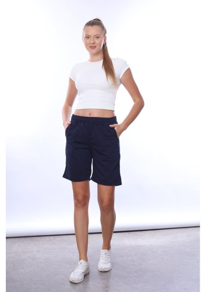 Kadın Lacivert 2 Iplik Cepli Şort modelleri