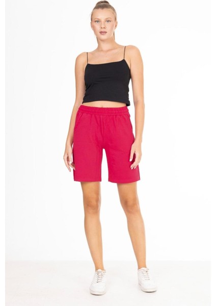 x Serüven %100 Pamuk Kadın Fuşya 2 Iplik Cepli Şort
