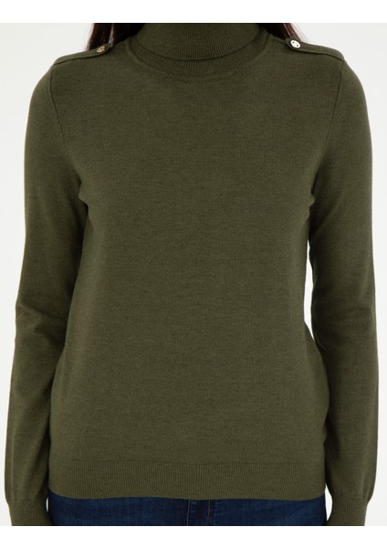 Kadın Haki Slim Fit Basic Kazak 50290579-VR238