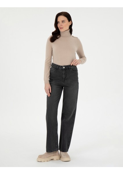 Kadın Bej Slim Fit Balıkçı Yaka Basic Kazak 50290579-VR011