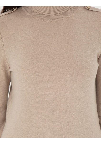 Kadın Bej Slim Fit Balıkçı Yaka Basic Kazak 50290579-VR011