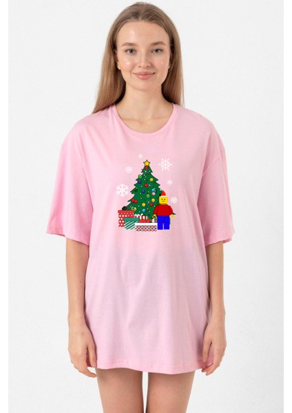 LEGO Man Christmas Pembe Kadın Oversize Tshirt