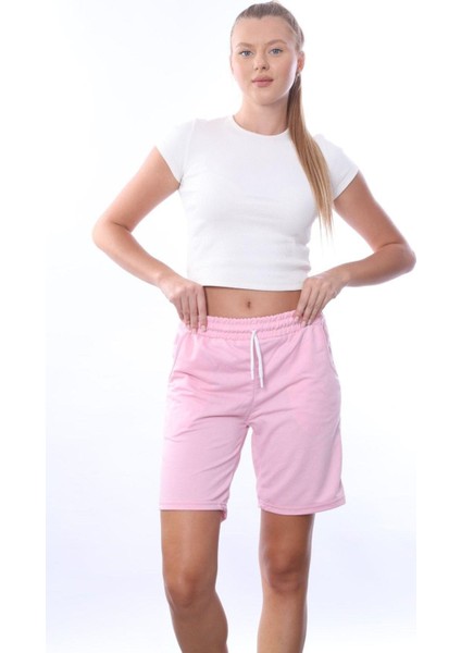 Kadın Pembe 2 Iplik Cepli Şort