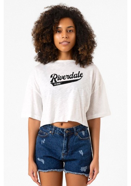 Riverdale Bronx New York City Beyaz Kırçıllı Kadın Crop Tshirt