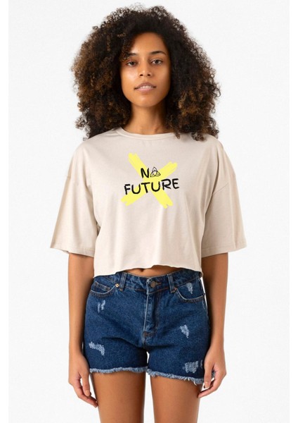 Dark No Future Bej Kadın Crop Tshirt