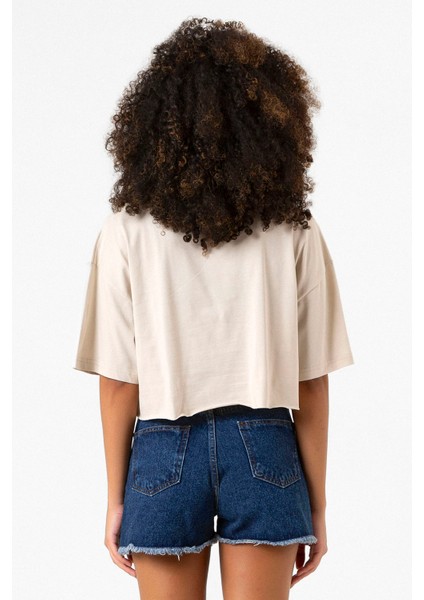 Dark No Future Bej Kadın Crop Tshirt
