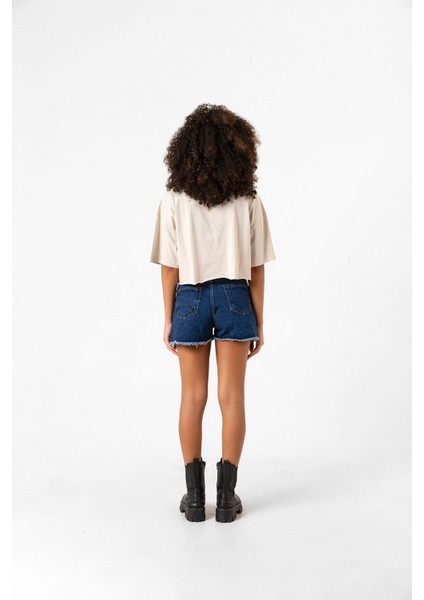 Dark No Future Bej Kadın Crop Tshirt