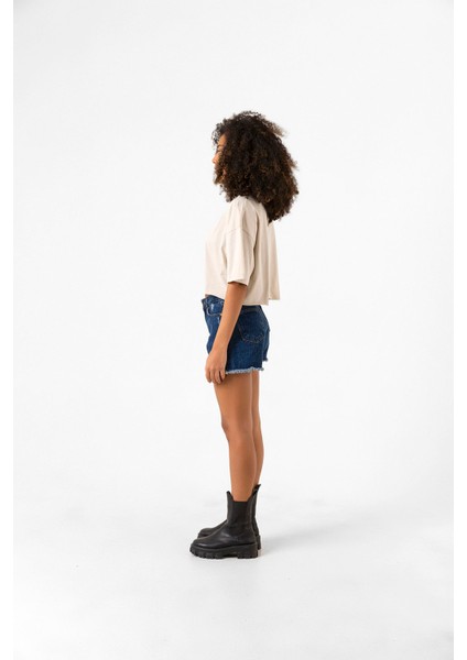 Dark No Future Bej Kadın Crop Tshirt