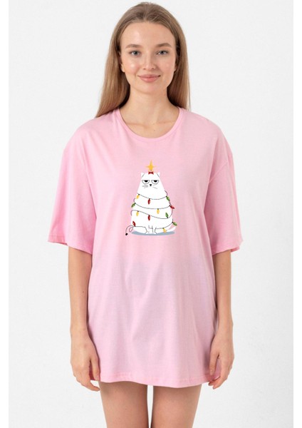Grumpy Christmas Pembe Kadın Oversize Tshirt