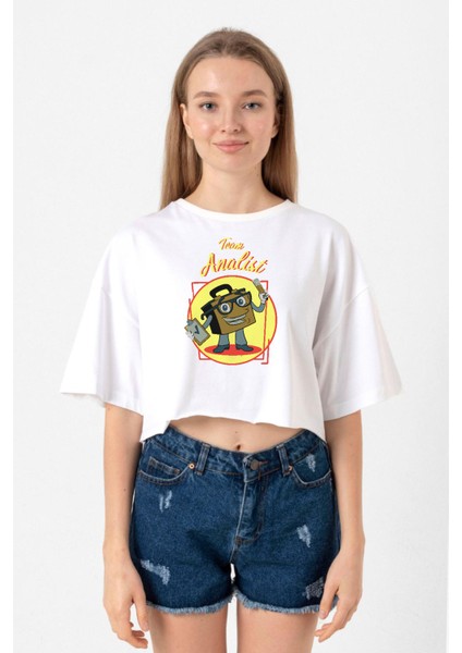 The Umbrella Academy Team Analist Beyaz Kadın Crop Tshirt