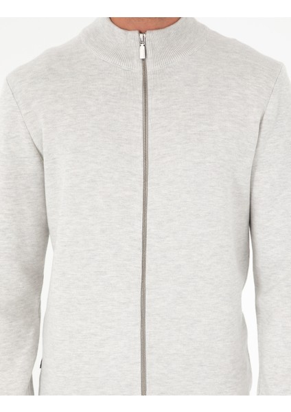 Erkek Açık Gri Melanj Regular Fit Fermuarlı Triko Hırka 50296442-VR091