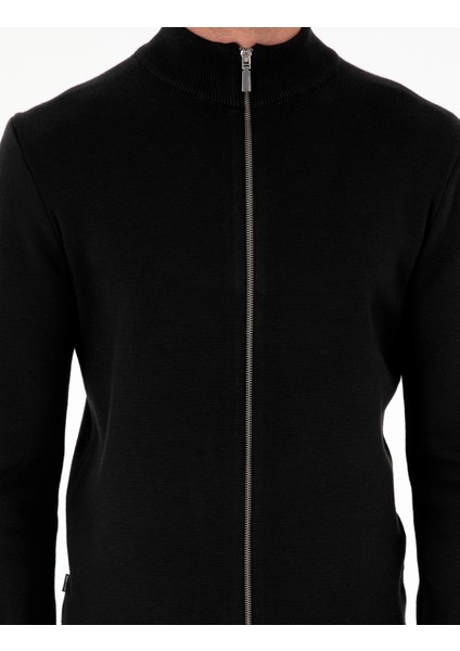 Erkek Siyah Regular Fit Fermuarlı Triko Hırka 50296442-VR046