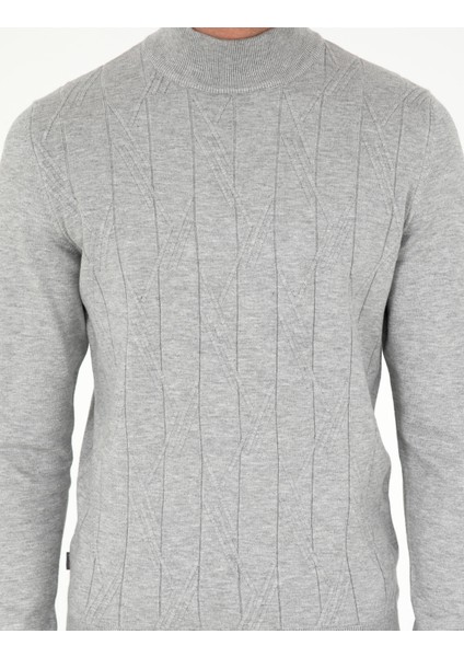 Erkek Gri Slim Fit Yarım Balıkçı Yaka Yün Karışımlı Triko Kazak 50296414-VR024