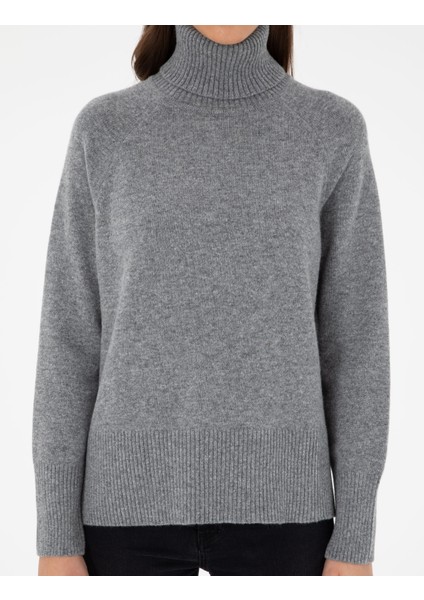 Kadın Gri Regular Fit Balıkçı Yaka Yün Kazak 50296491-VR086