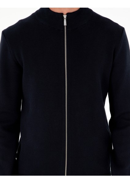 Erkek Lacivert Regular Fit Fermuarlı Triko Hırka 50296442-VR033