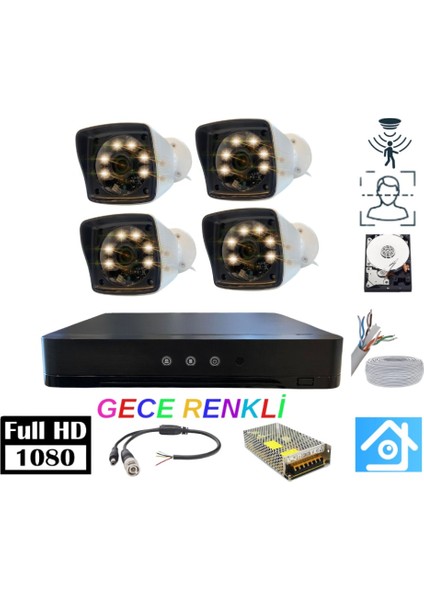 5mp Lens 2mp 1080P Warm LED 4 Kameralı 500GB Harddisk Dahil Güvenlik Kamerası Seti - ST-24500W