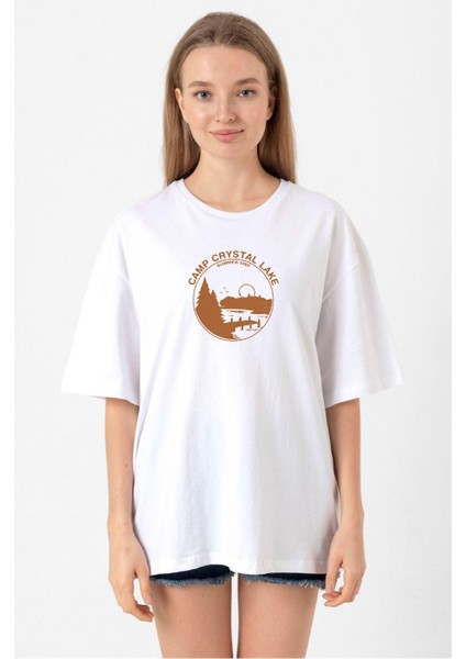 Friday The 13TH Camp Crystal Lake Beyaz Kadın Oversize Tshirt