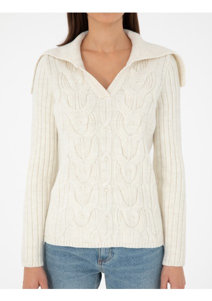 Kadın Ekru Ex. Slim Fit Kazak 50290549-VR019