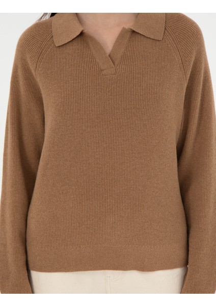 Kadın Camel Yün Regular Fit Kazak 50296492-VR015