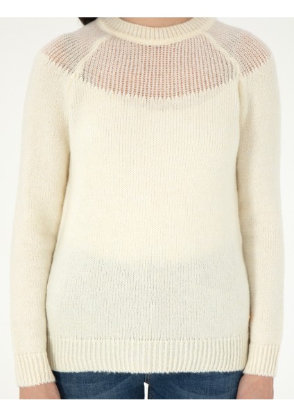 Kadın Ekru Regular Fit Yün Karışımlı Kazak 50291359-VR019