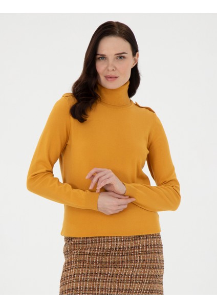 Kadın Safran Slim Fit Balıkçı Yaka Basic Kazak 50290579-VR043