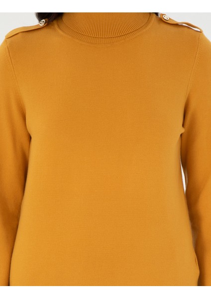 Kadın Safran Slim Fit Balıkçı Yaka Basic Kazak 50290579-VR043