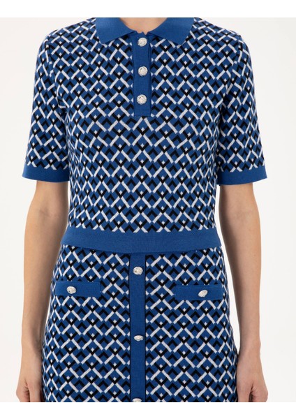 Kadın Saks Crop Top Kazak 50290547-VR045