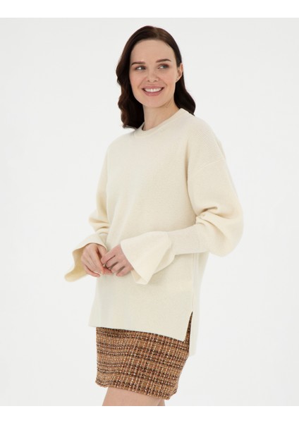 Kadın Ekru Regular Fit Yün Kazak 50296484-VR019