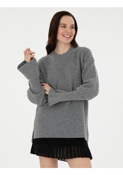 Kadın Gri Melanj Regular Fit Yün Kazak 50296484-VR086