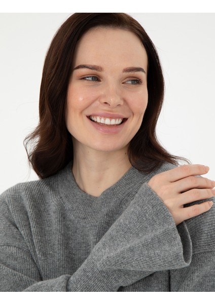 Kadın Gri Melanj Regular Fit Yün Kazak 50296484-VR086 fiyatları