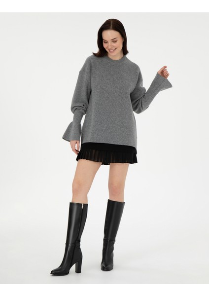 Kadın Gri Melanj Regular Fit Yün Kazak 50296484-VR086 fırsatları