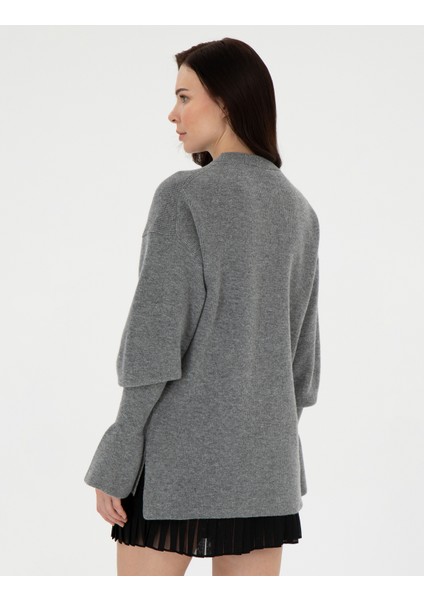 Kadın Gri Melanj Regular Fit Yün Kazak 50296484-VR086 indirimleri