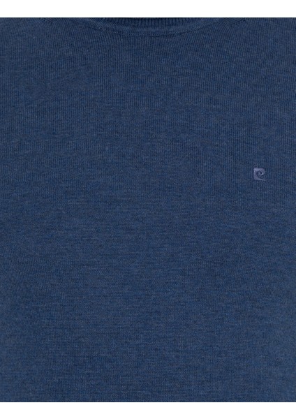 Erkek İndigo Melanj Slim Fit Balıkçı Yaka Basic Triko Kazak 50257158-VR155