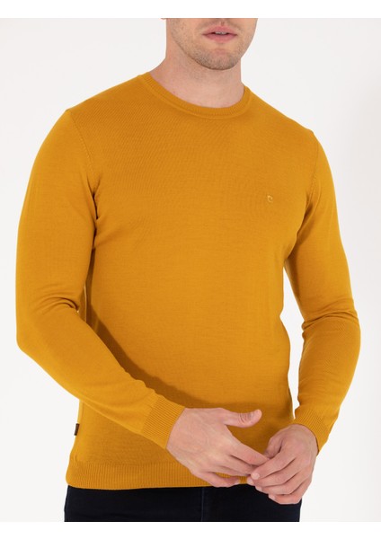 Erkek Safran Slim Fit Bisiklet Yaka Yün Karışımlı Basic Triko Kazak 50257301-VR043