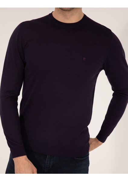 Erkek Mor Slim Fit Bisiklet Yaka Yün Karışımlı Basic Triko Kazak 50257301-VR038